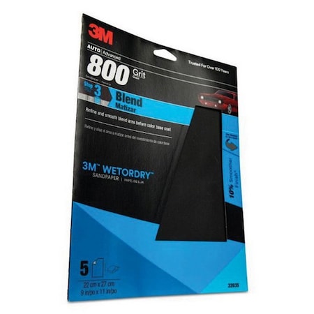 3M Wetordry Sandpaper, 32035, 800 Grit, 9 inch x 11 inch, 5PK PK5 7010364679